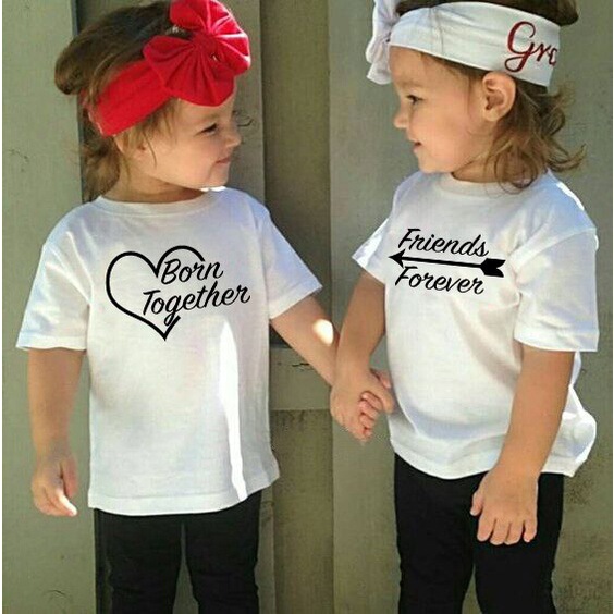 2022 new style friend outfit White children's short sleeve T-shirt children's twins summer children's summer clothing