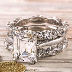 Cross-Border European and American Luxury Inlaid Zircon Ring Set European and American Cross-Border High-Quality Light Luxury High-End Ring Set