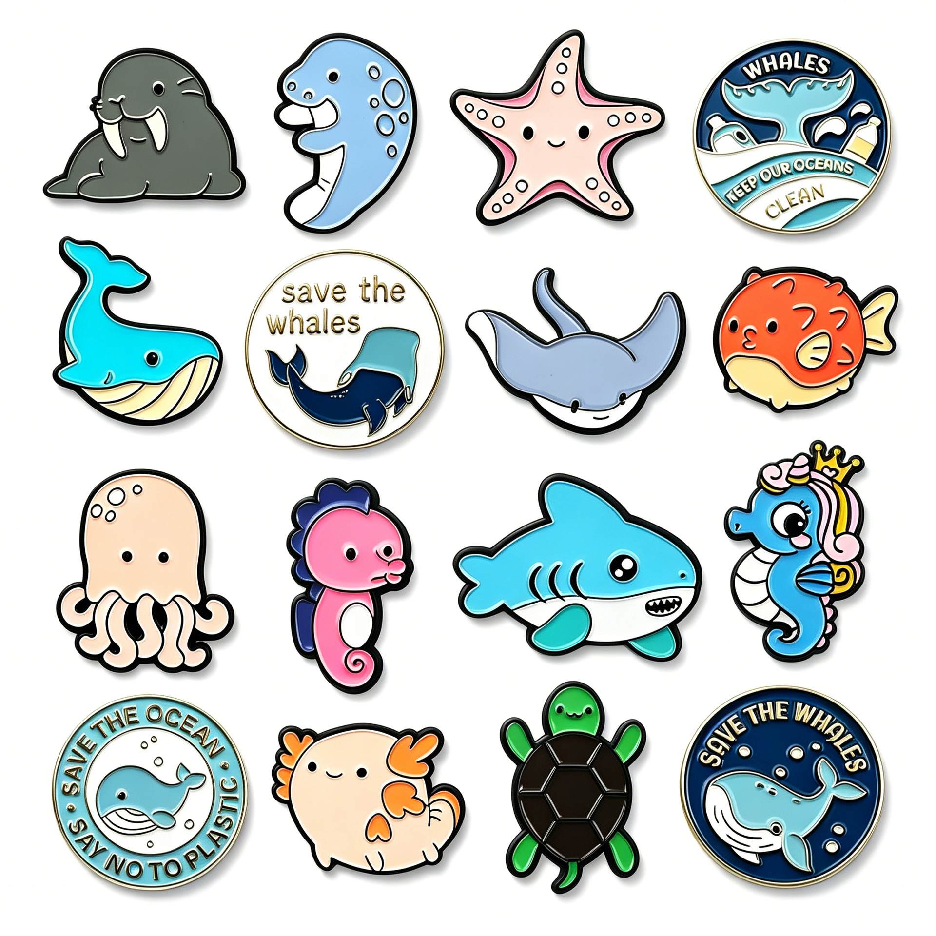 Insignia creativa de animales marinos Dibujos animados linda forma regalo joyería broche transfronterizo ins metal ropa collar