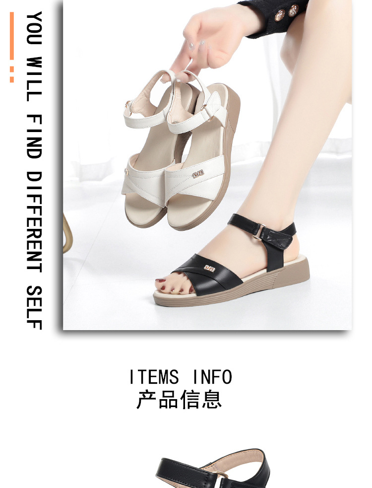 Sandal da nữ đế bệt chống trượt, quai chữ V đơn giản, thoải mái cho người lớn tuổi — Màu đen chi tiết 4