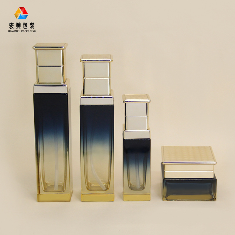 新款化妆品包材批发精华液套装瓶100ml膏霜瓶50g方形透明玻璃瓶子