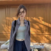 Thebarnnet韩国小众设计师品牌八奶休闲韩式复古小格子长袖衬衫