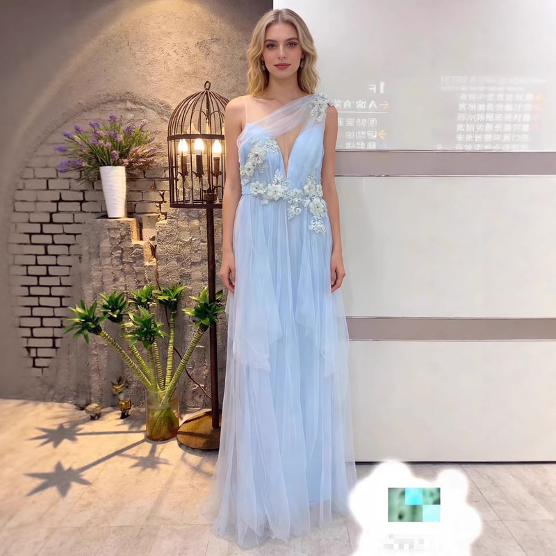 Cross-Border European and American Aliexpress Amazon New Style Mesh Embroidery Heavy-Duty Three-Dimensional Flower Embellished Diamond-Encrusted Bridesmaid Evening Dress for Women Cross-Border European and American Aliexpress Amazon New Style Mesh Embroidery Heavy-Duty Three-Dimensional Flower Embellished Diamond-Encrusted Bridesmaid Evening Dress for Women