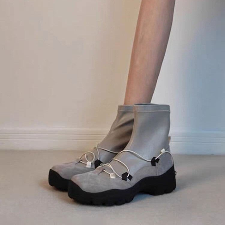 7cm Thick-Soled Inner Heightening Elastic Slim Boots for Women 2025 New Autum Boots Versatile Strap Sports Boots