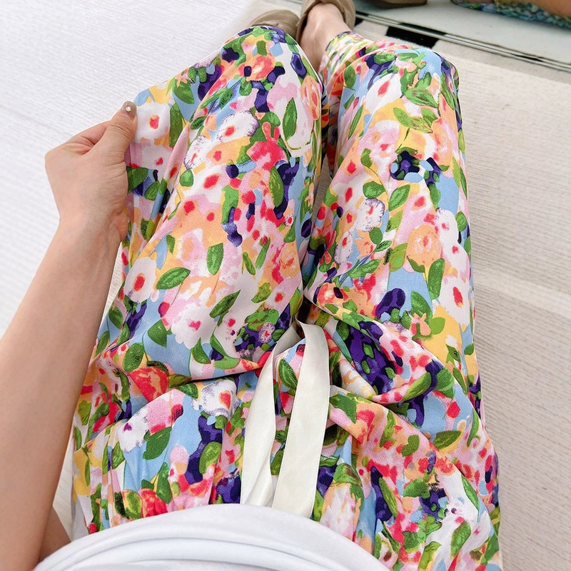 Cotton Silk Sweet Floral Mom-Style Home Pants, Summer Heart-Warming Wide-Leg Pants That Can Be Worn Outside, Casual Walking Pants Cotton Silk Sweet Floral Mom-Style Home Pants, Summer Heart-Warming Wide-Leg Pants That Can Be Worn Outside, Casual Walking Pants