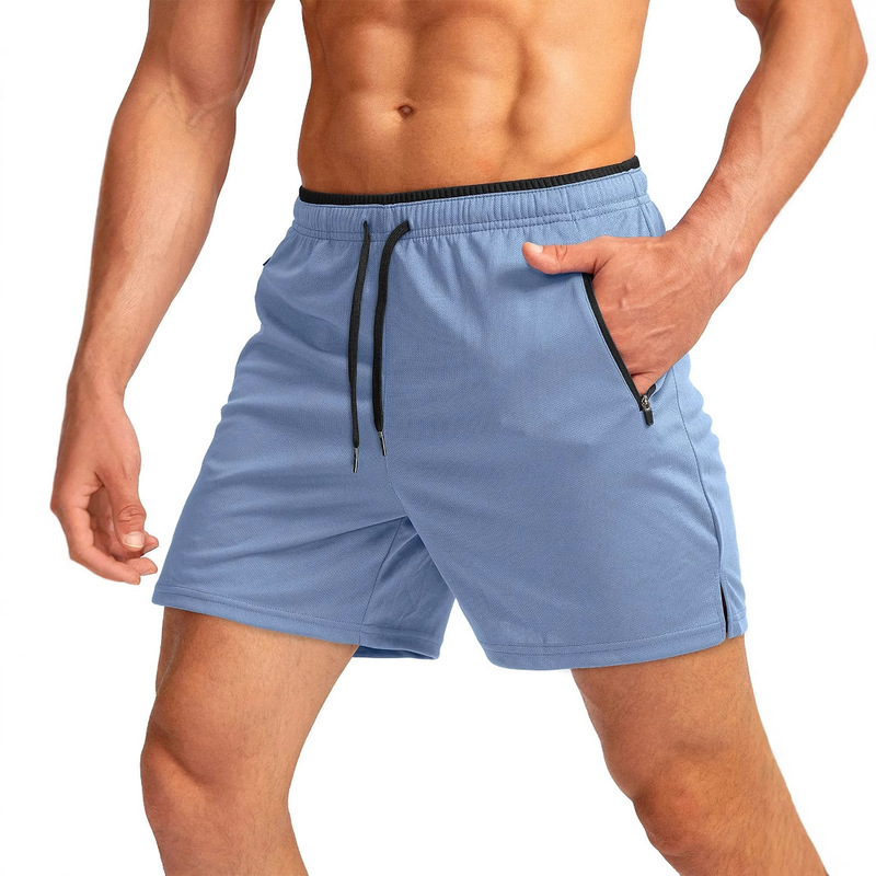 2025 European and American Cross-border Men's Running Shorts with Zipper Pocket Quick-drying Gym Sports Exercise Beach Pants