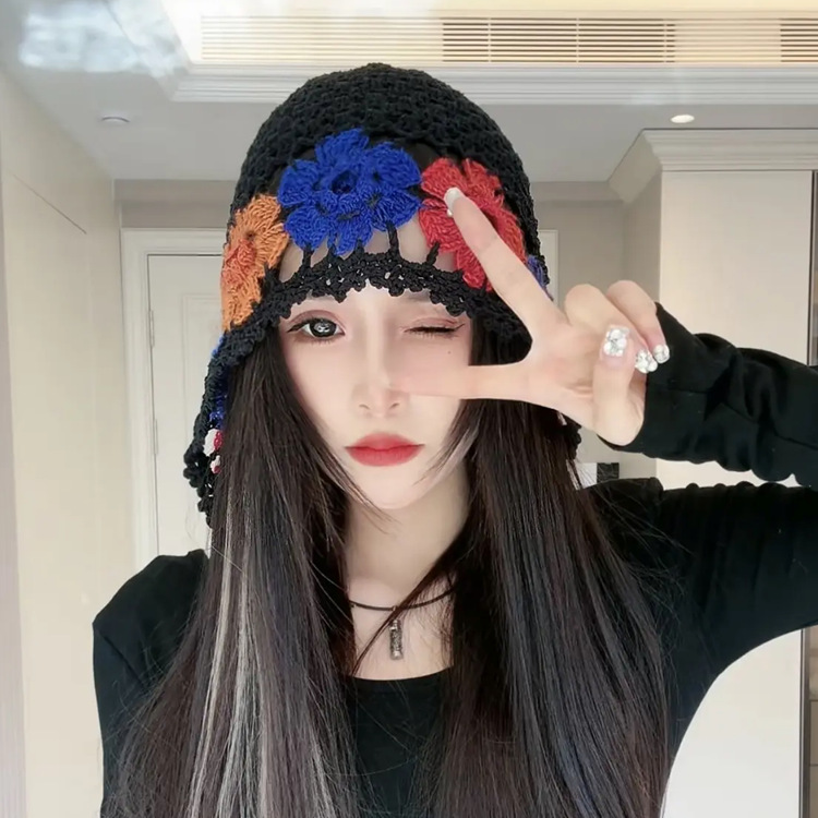 Japón ganchillo a mano hueco gorra retro red fotos de flores gorra gor