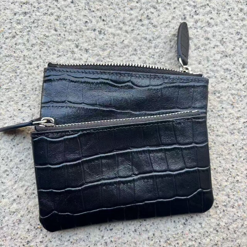 Retro Genuine Leather Crocodile Pattern Short Zipper Wallet, Unisex, Multifunctional Portable Coin Purse and Card Holder
