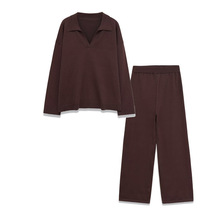 外贸2025秋季新款欧美风设计感休闲百搭长袖上衣阔腿裤显气质套装