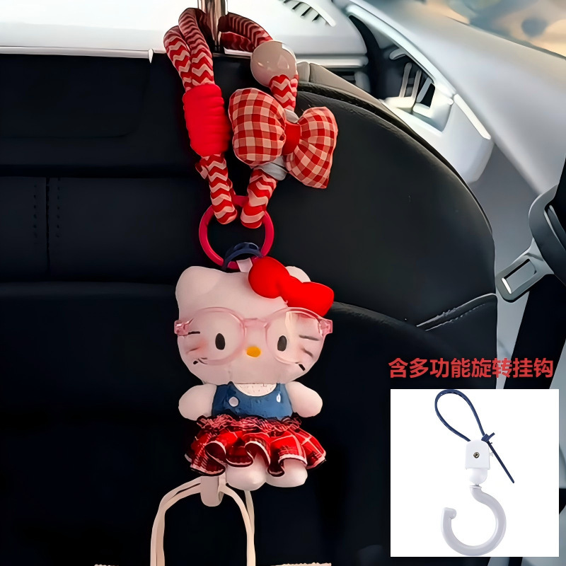 チェック柄スカートキティ車フッククリエイティブ高価値車のインテリアアクセサリー漫画かわいい車の椅子の背もたれ装飾品女性のための|undefined