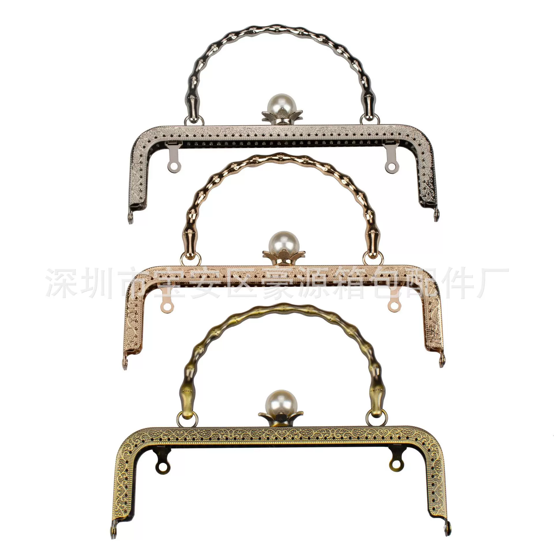 厂家供应 20-25cm方形压太阳花珍珠头竹节手挽口金  五金箱包配件