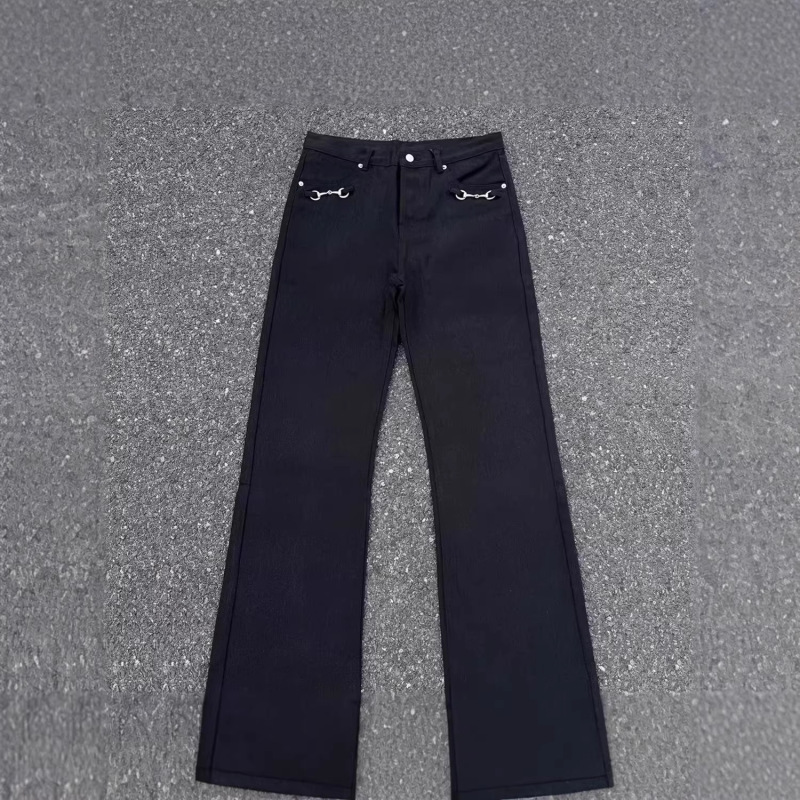 American Retro Black Flared Jeans for Men and Women, Cleanfit, Washed and Distressed, with Frayed Edges and Rivets, Slim-Fit Casual Pants