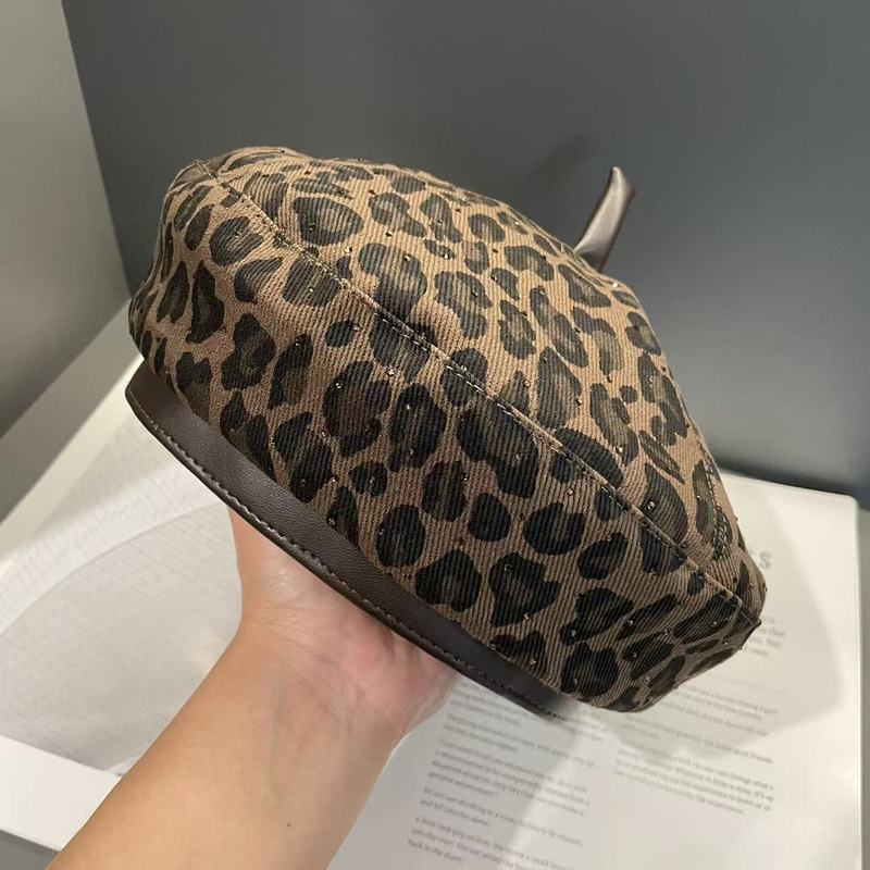 贝雷帽子女韩版春秋新款豹纹显脸小百搭蓓蕾帽休闲复古画家报童帽|undefined