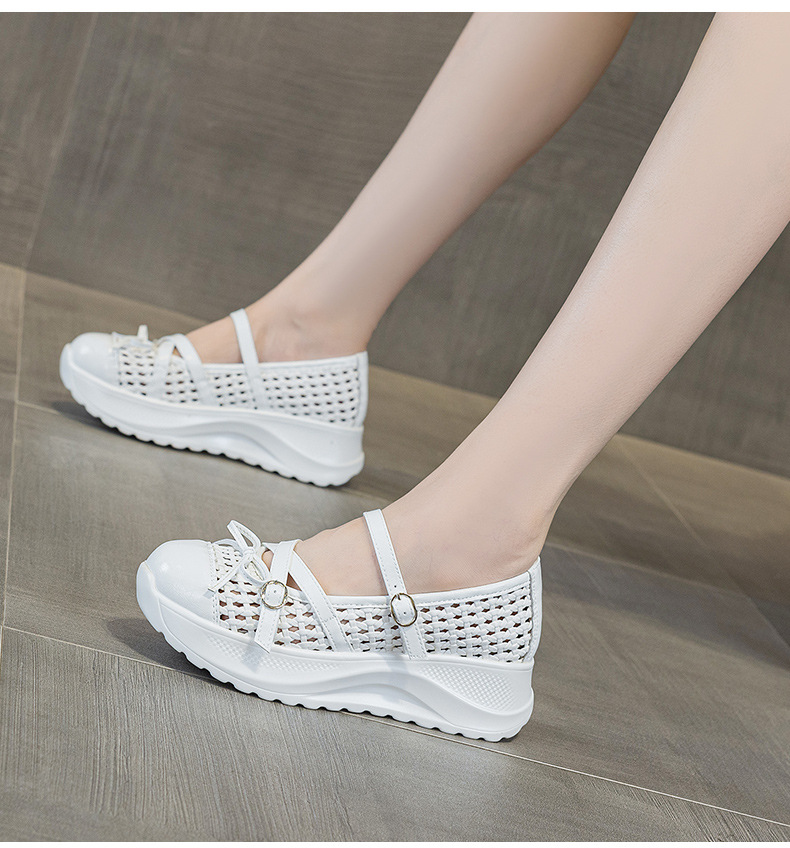 Giày sneaker nữ chunky đế dày dệt kim thoáng khí, phong cách Hàn Quốc, quai chéo, đế dày — Trắng 5097, Vàng 5097, Đen 5097 chi tiết 20