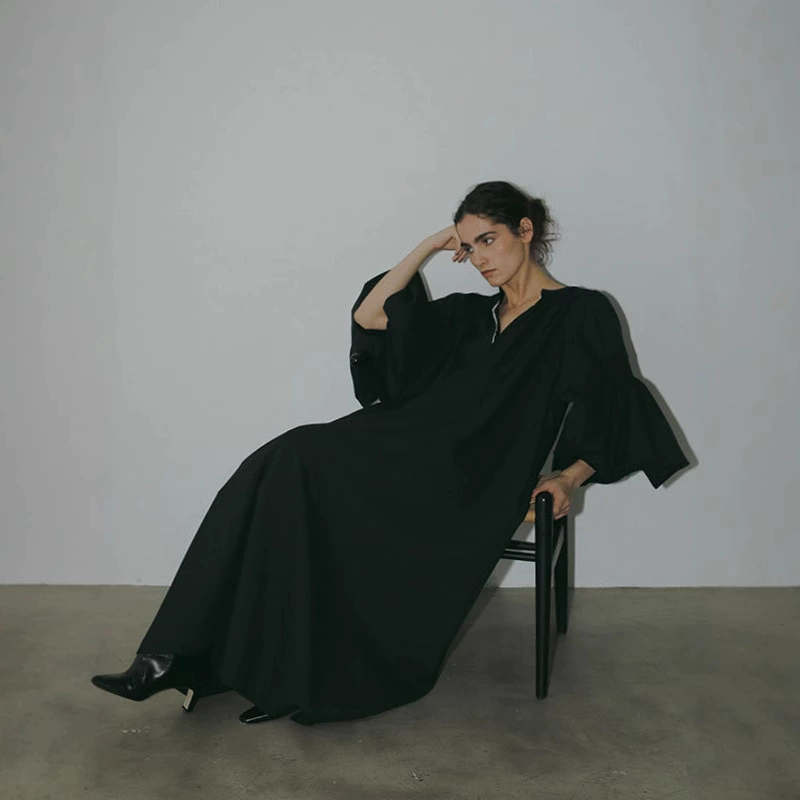 Сухие журавли весенние и летние модные ретро тяжелые ручные плиссированные рукава фонарь платье свободная и удобная длинная юбка