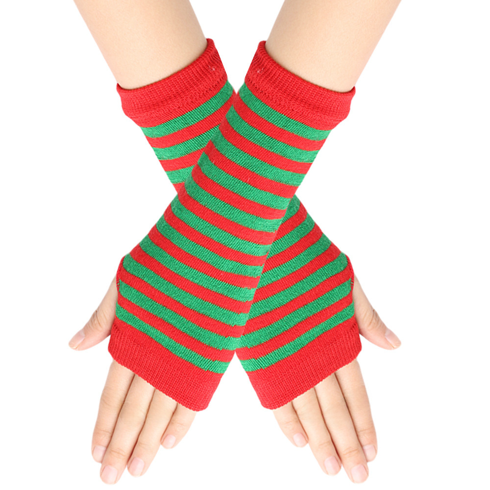Cross-border Knitted Finger-leaking Gloves cospla Anime Striped Finger-wearing Wrist Sleeve Children's Finger-exposed Arm Sleeve Thin_voghion.com
