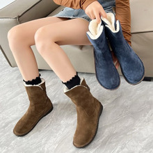勃肯同款牛翻绒加绒保暖雪地靴圆头柔软羊糕毛毛靴秋冬季女中筒靴