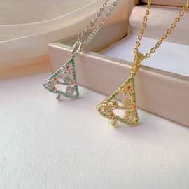 跨境爆款圣诞节礼物时尚轻奢铜镀18k金圣诞吊坠项链女厂家批发