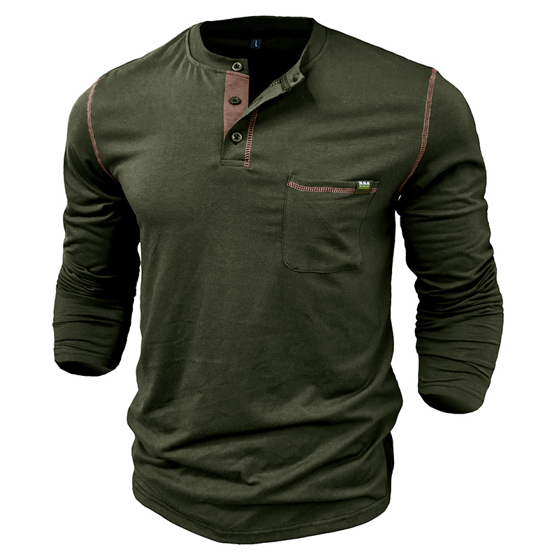 217g Weight Long Sleeve Sleeve Length Half Placket Placket Type Regular Sleeve Sleeve Type Cotton Blend Fabric Type Regular Top Length T-shirt Tops Type Daily Occasion Round Neck Neckline Breathable Function Regular Fit Fit Type Solid Color Pattern Spring, Autumn Season Men's Gender Casual Style Wholesale Men's Casual Solid Color Long Sleeve Men's Tops 1