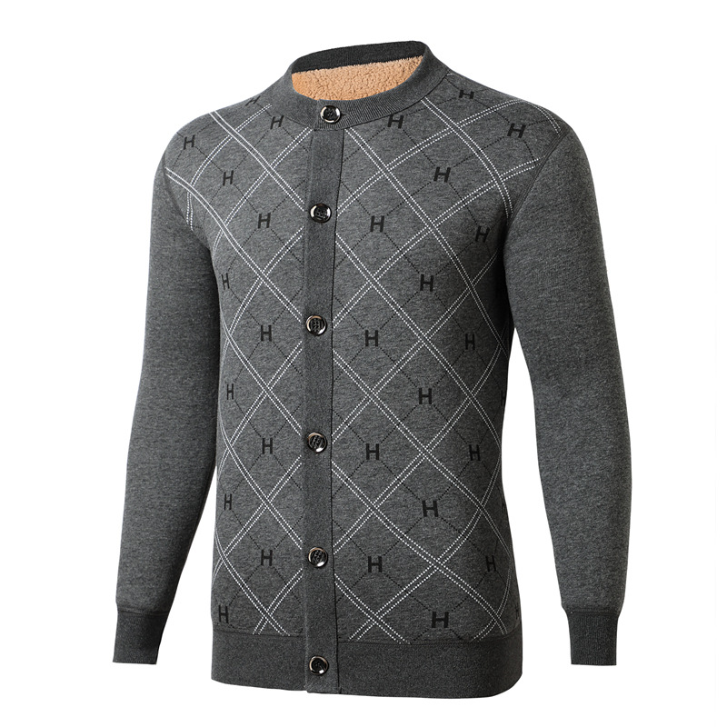 중년 및 노인 남성 보온 속옷과 노인 아버지를 위한 벨벳 두꺼운 가디건 겨울 양 벨벳 가디건은 밖에서 착용할 수 있습니다