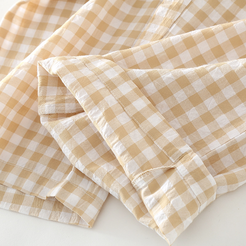 Baumwolle Plaid Design männer Hosen Pyjamas Homewear Anzug für Herbst Dünne Kurzarm Hosen Plaid Homewear Pyjamas Männer – Detail 37