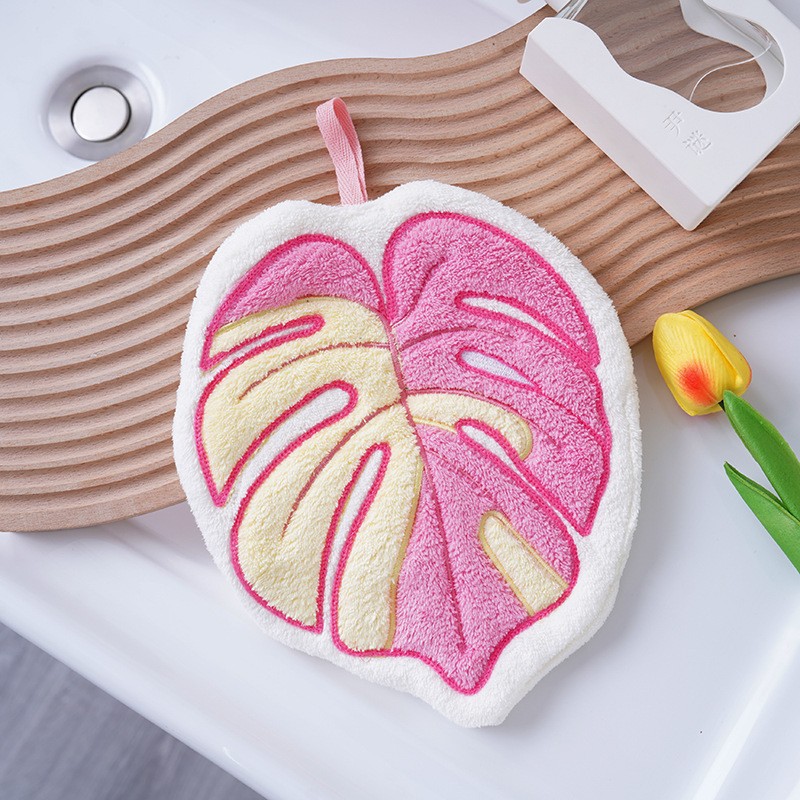 Paño de Cocina Rosa/Verde con Diseño de Planta, Toalla de Mano, Toallas de Cocina Colgantes, Toalla de Limpieza Súper Ab