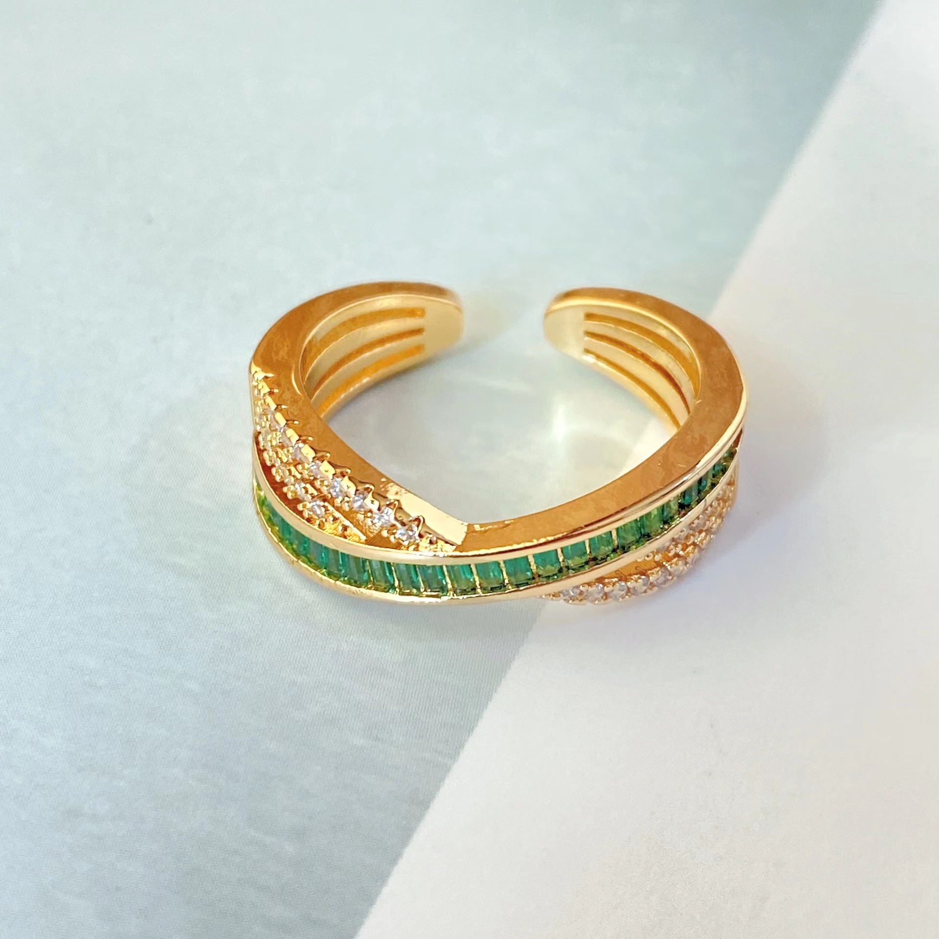 new copper plated 18k gold personality micro diamond small open ring