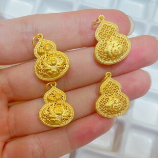Factory Direct Supply 5D Cyanide-Free Hard Gold Boutique Gold Pendant Gourd Koi Lock Pendant Pure Gold 999 Gold Pendant