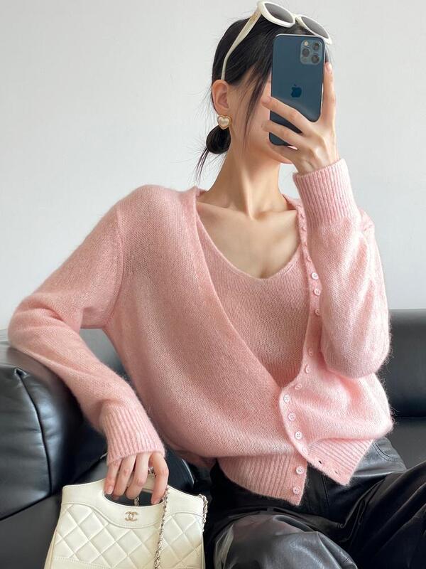 Same Origin as Cabinet Goods! Ed+ Woolen 25 Autum New Sheep Wool and Mohair Blended Wool Vest Cardigan G100813