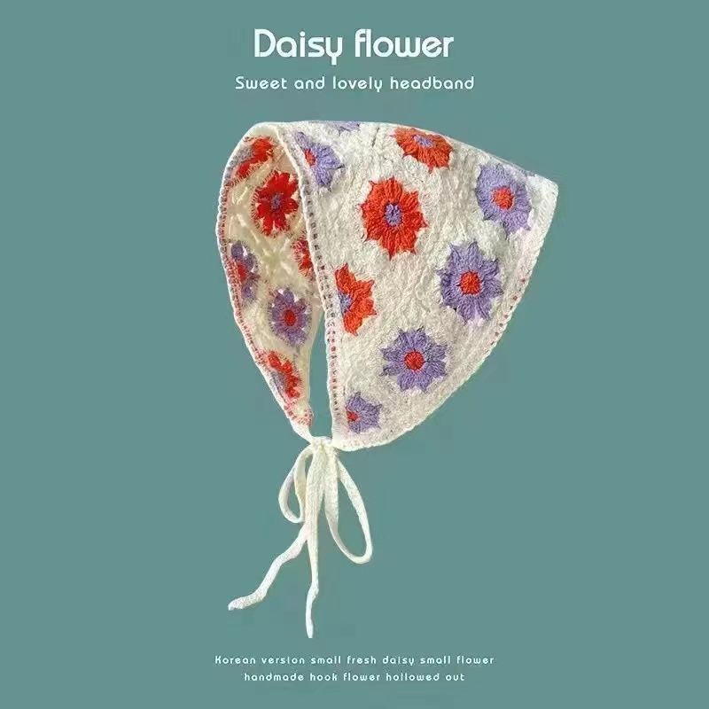 [Liquidación de precio de fábrica] Versión coreana de la bufanda triangular hueca de crochet de punto femenino dulce y lindo sombrero de pañuelo de flores de estilo femenino