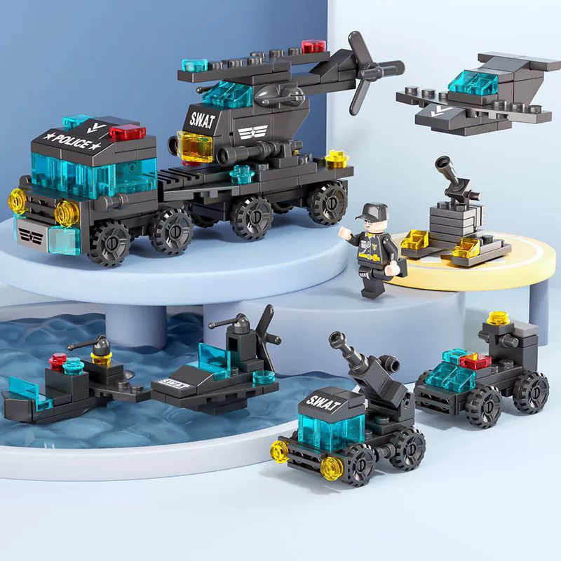 Конструктор-танк и полицейская машина LEGO, набор для мальчиков, игрушка из мелких деталей