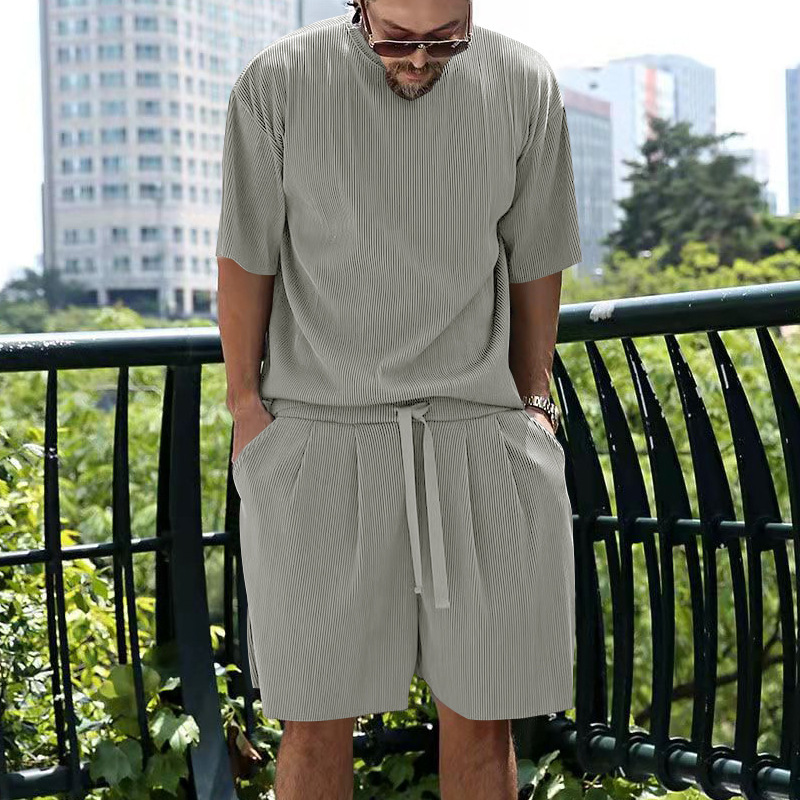 Herren Freizeit Set Aus Gerippter Eisseide Mit Shorts_voghion.com