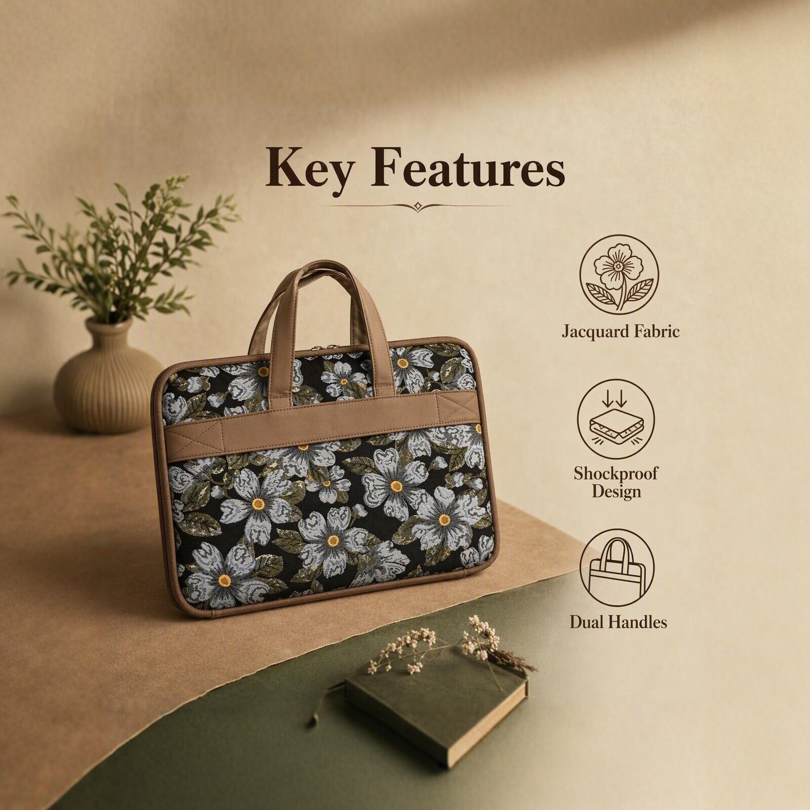 Retro Jacquard Laptop Bag Handheld Shockproof Inner Liner for Apple Huawei 14/ 15.6inch Storage and Protection