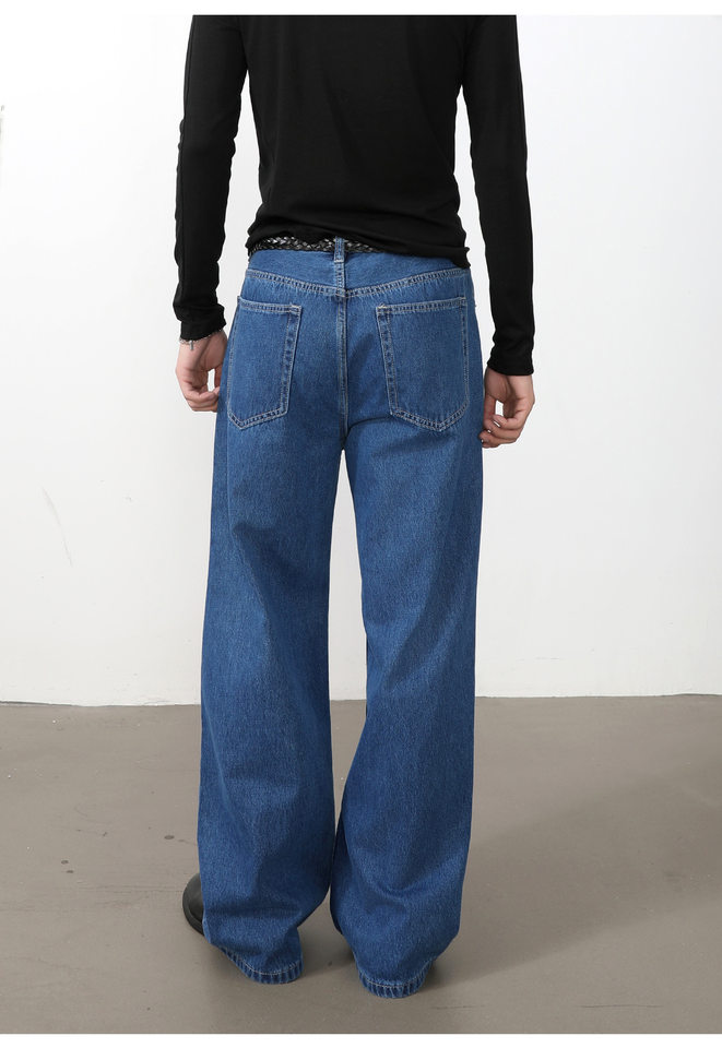 Quần jean nam ống rộng dáng suông thoải mái kiểu Mỹ, vải denim xử lý giặt mài, lưng trung, dài quần — Xanh da trờicolor, Xám đen, màu xám nhạt chi tiết 15