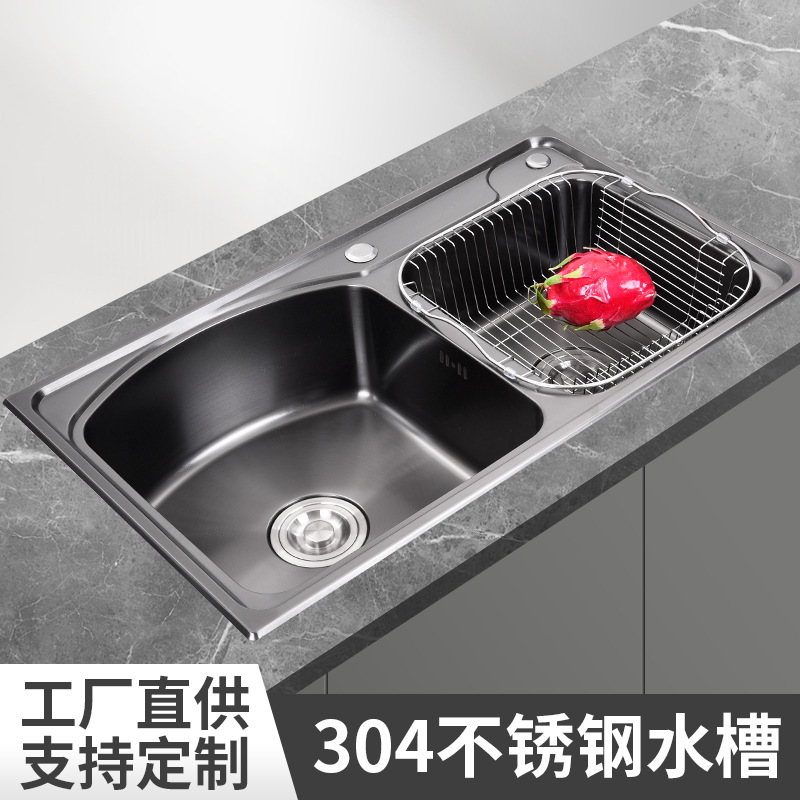 304不锈钢水槽表面纳米不滞留水双槽水槽厨房洗碗洗菜大容量水槽