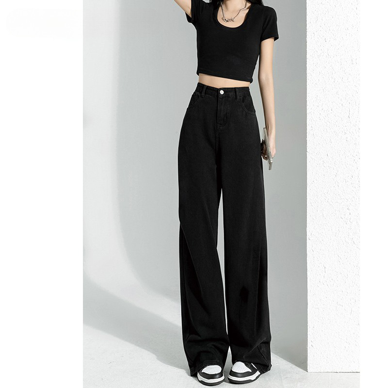 Black Narrow Wide-Leg Jeans for Women, Spring and Autumn 2025 New High-Waisted Loose Straight-Leg Floor-Length Pants Black Narrow Wide-Leg Jeans for Women, Spring and Autumn 2025 New High-Waisted Loose Straight-Leg Floor-Length Pants