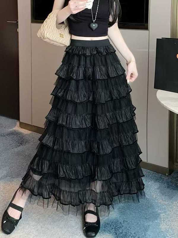 欧美网纱层层拼接长款蛋糕裙仙女半身裙仙女蓬蓬纱裙跨境货源色|undefined