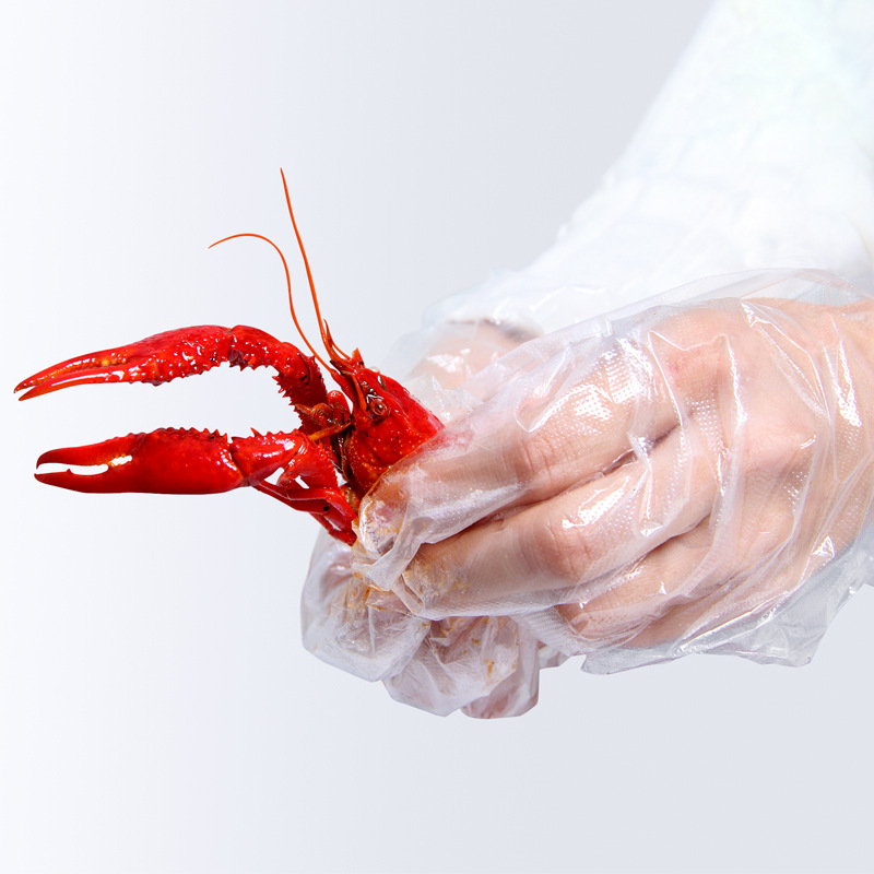 Xiyiou Disposable Gloves Wholesale Food Grade Catering Takeaway Edible Transparent Plastic Lobster PE Glove Film