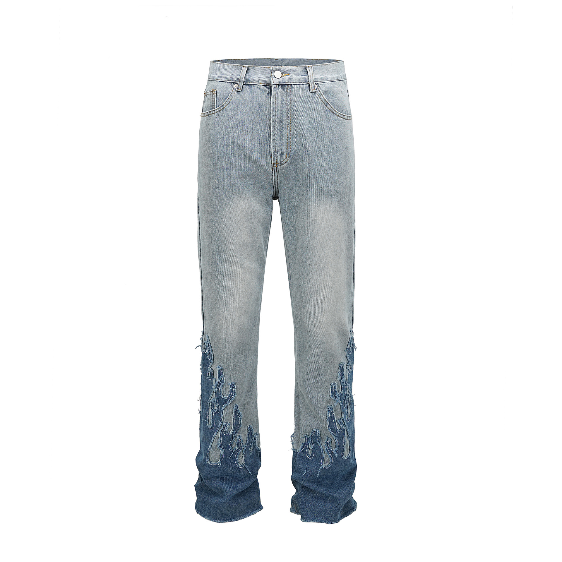 Herreklær, vasket, løse jeans med vide ben og trykk, design med diamantformede, rette bukser til menn og kvinner_voghion.com