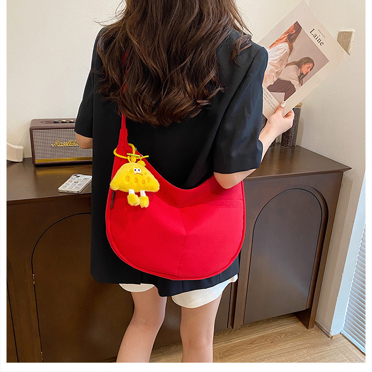 Simple solid-color canvas bag 2024 new style Japanese large-capacity single-shoulder dumpling bag, versatile for school and commuting crossbody bag undefined