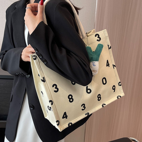Korean Capacity Shoulder Tote Bag Women's  Fashion Outing Portable Mommy Bag Student Class Canvas Bag