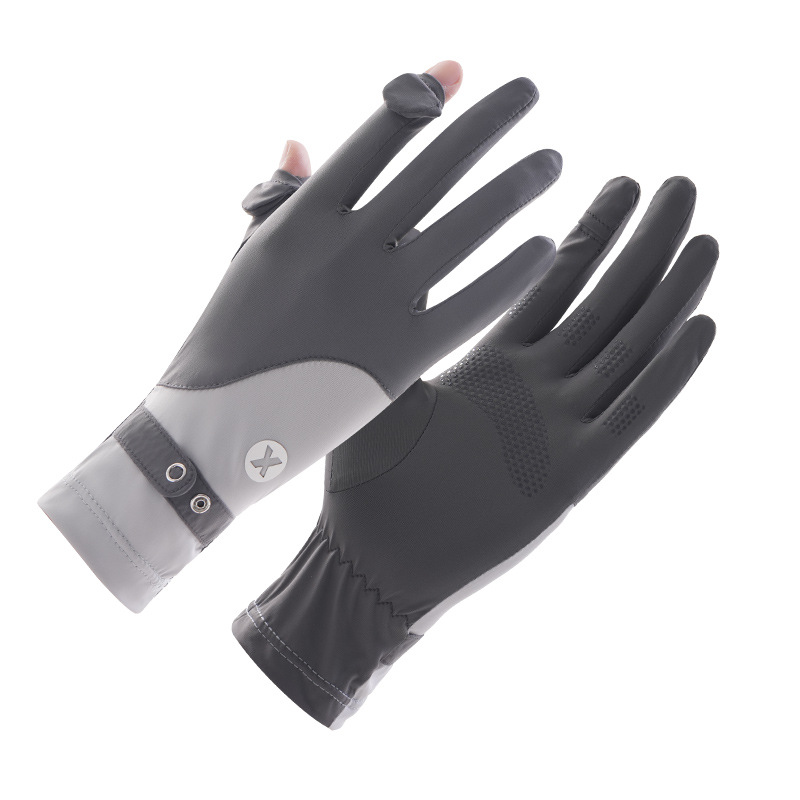 Guantes finos verano damas primavera y verano ciclismo antideslizante al aire libre protección solar sombra conducción con fugas de dedos pantalla táctil guantes de seda de hielo