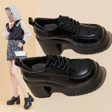 内增高厚底小皮鞋女英伦风2024新款春秋高跟鞋百搭小个子系带单鞋