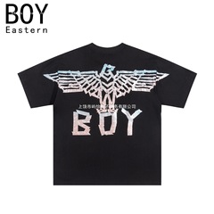 BOY潮牌老鹰翅膀logo25春夏新款黑色时尚圆领男女同款T恤