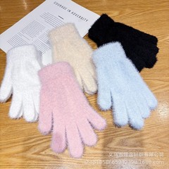 ミンク毛純色シンプル指分け手袋アウトドア男女通用防風防寒保温手袋メーカー卸売り