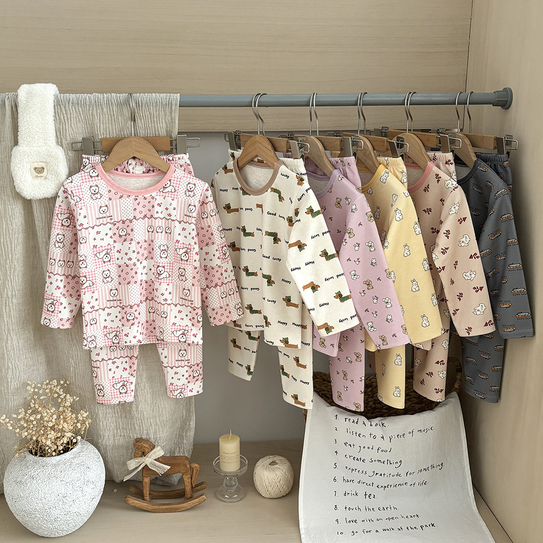 10A Antibacterial Silk Wool Autumn and Winter Cartoon Print Korean Style Fashionable Casual Homewear for Boys and Girls