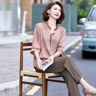 Mom's Summer Suit 2025 Middle-Aged New Short-Sleeved Top New Chinese Style Middle-Aged Mother's Style Suit