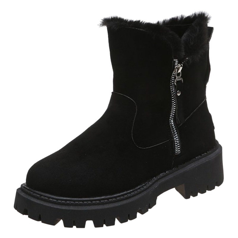 Comercio exterior europeo y americano corto botas de nieve de punta redonda de suela gruesa mujeres transfronterizas retro forrado de lana gruesa caliente zapatos acolchados de algodón deseo suministro