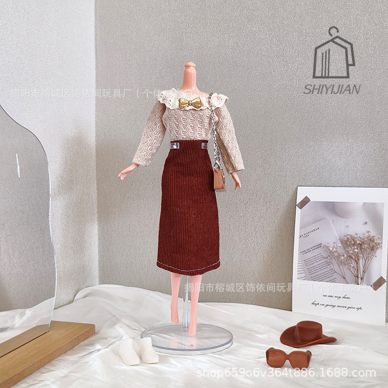 Amazon 11-Inch 30cm Barbie Doll Retro Literary Lady Style Dress Princess Fashion Baby Clothes Set Cross