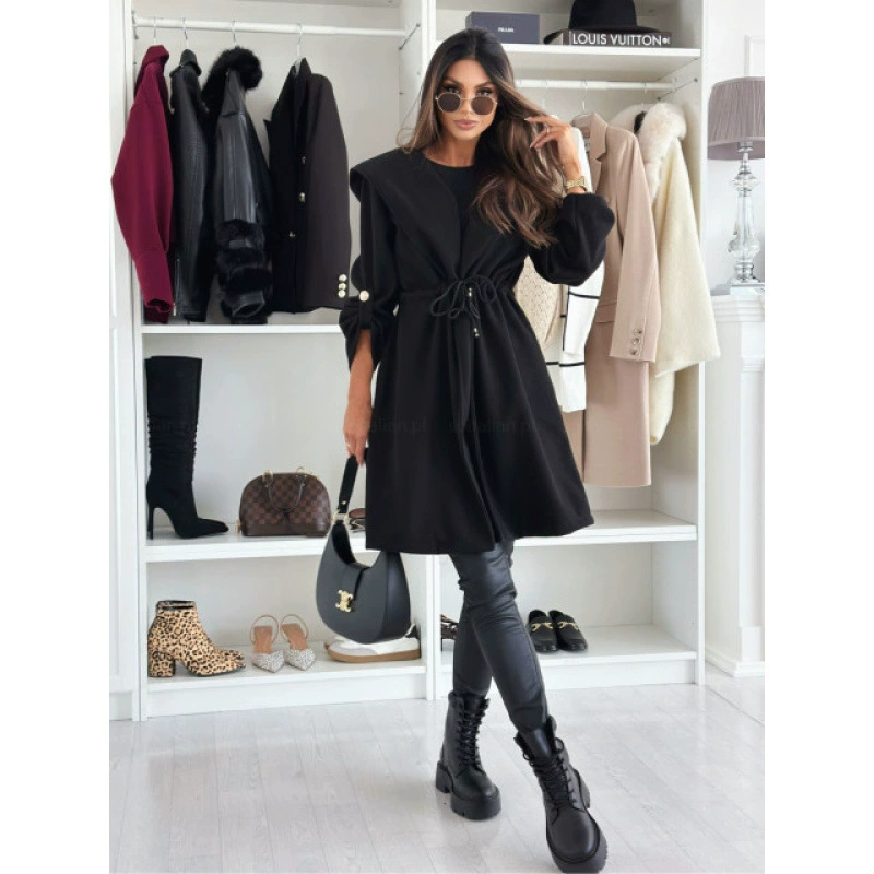 2024 Amazon AliExpress шерстяной длинный кардиган с капюшоном и шнурком на талии, ветровка